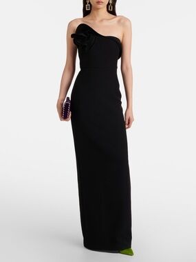 NWOT Roland Mouret Black Strapless Midi Dress with Floral Accent, Size US 6